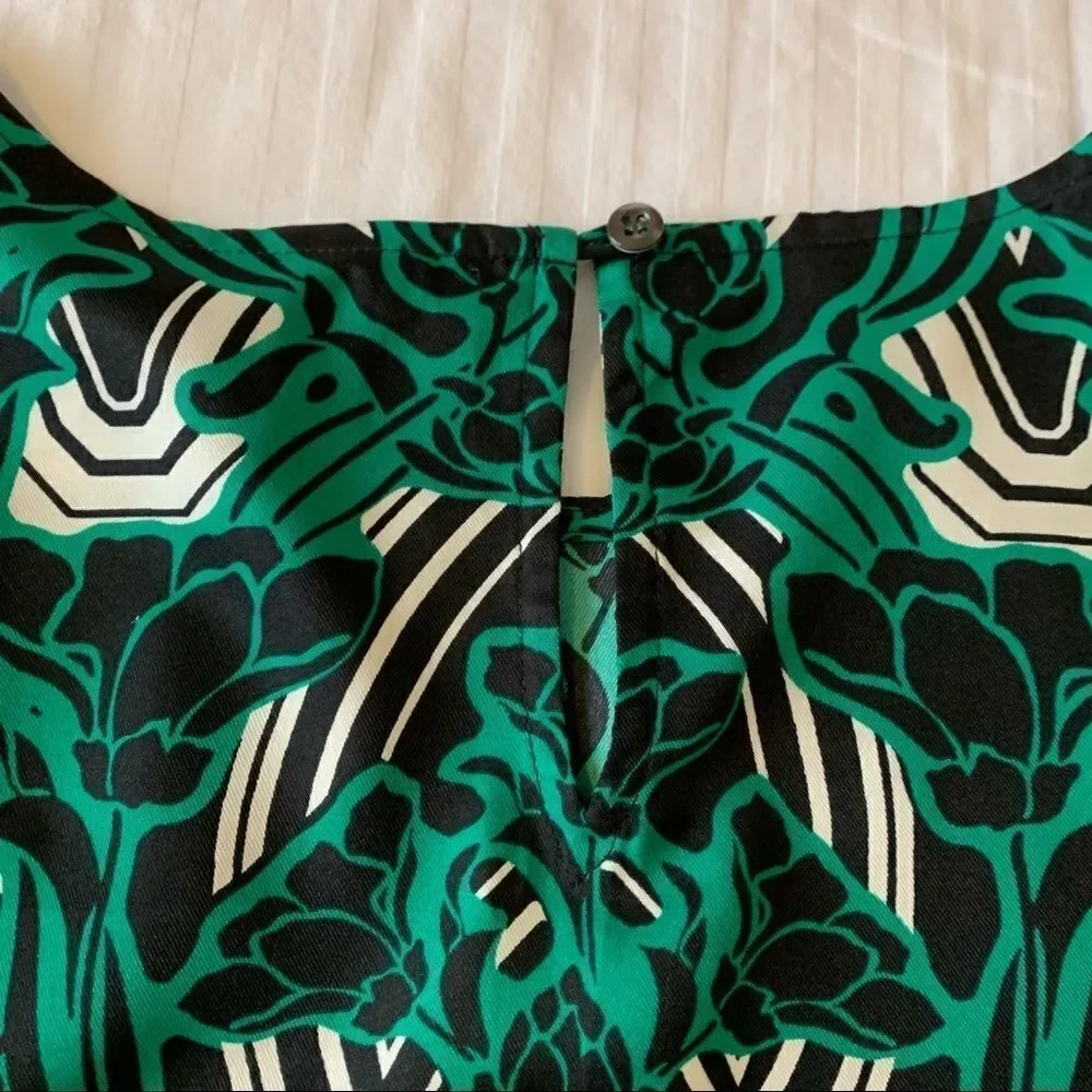 J. Crew Womens Blouse Shirt Green 3/4 Sleeve Retro Floral Popover Size 2